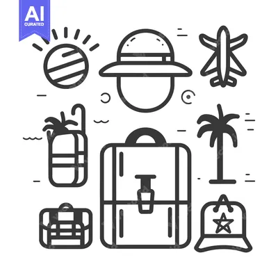 Travel Essentials Line Art Icon Set