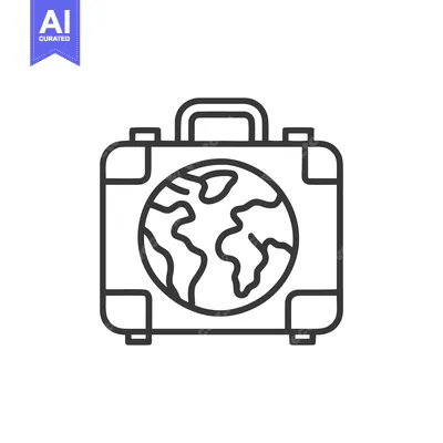 Global Travel Icon: Suitcase with Earth Symbol, Minimalist Design