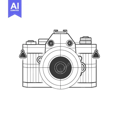 Aset premium populer: A Black and White Outline of a Classic Film Camera