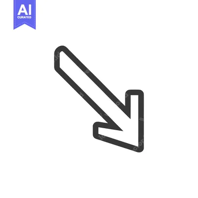 Bold Diagonal Arrow Icon, Pointing Downward, Directional Signage, Vect
