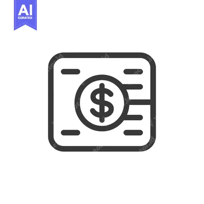A black and white outline of a credit card with a dollar sign inside a