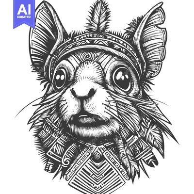 Tribal-Adorned Animal Portrait with Large Ears and Large Eyes