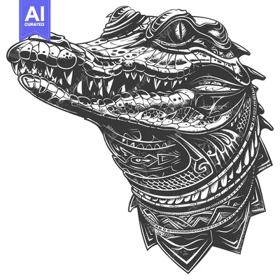 Aset premium populer: Detailed Ornamental Alligator Head Illustration