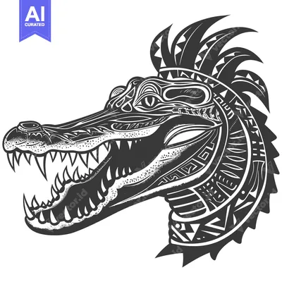 Aset premium populer: Stylized Black and White Alligator Head with Geometric Patterns