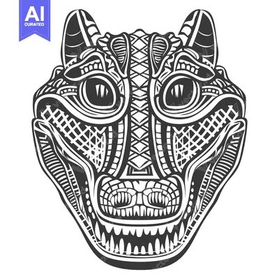 Premium design asset: Ornate Black and White Detailed Crocodile Head Design