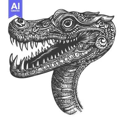 Ornate Dragon Head with Ferocious Expression and Detailed Patterns