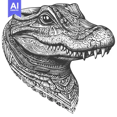 Aset premium populer: Detailed Black and White Illustration of an Alligator Head