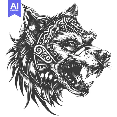 Aset premium populer: Aggressive Wolf Head with Tribal Geometric Pattern