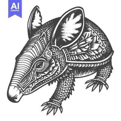 Detailed Illustration of an Armadillo with Intricate Geometric Pattern