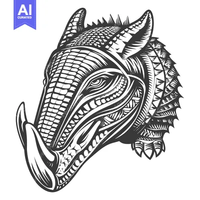 Aset desain premium: Detailed black and white illustration of a boar's head