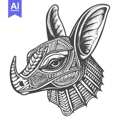 Detailed Line Art Illustration of a Mythical Creature with Rhinoceros
