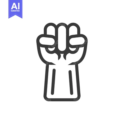Aset desain premium: A Black and White Outline of a Fist Raised in the Air