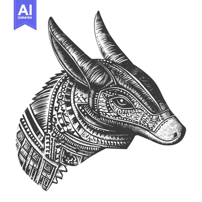 Aset desain premium: Geometrically patterned black and white illustration of an animal head