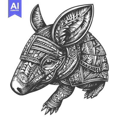 Ornate Black and White Armadillo Illustration