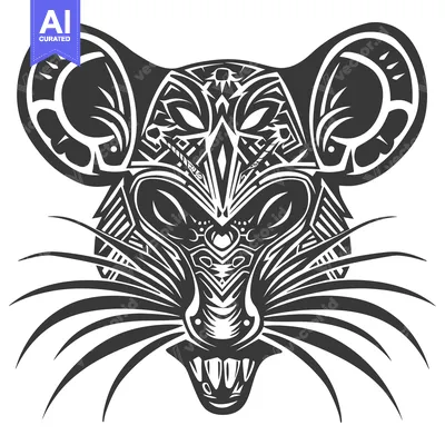 Tribal Art Style Rat Head with Ferocious Expression