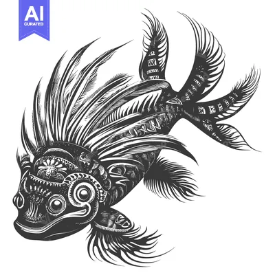Intricate Ornamental Black and White Fish Design