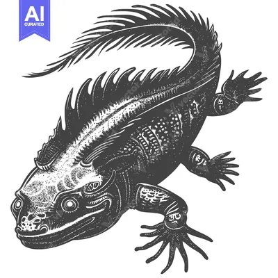 Detailed Illustration of a Spiky Lizard with a Long Tail