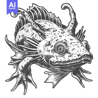 A Detailed Black and White Illustration of a Mythical Sea Creature