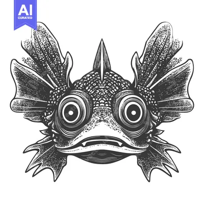 Detailed Hand-Drawn Illustration of a Fish with Large Fins and Wide Ey