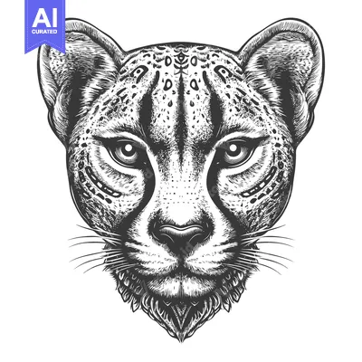 Black and White Cheetah Head Illustration