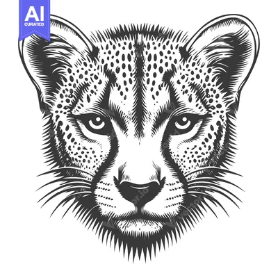 Cheetah Portrait in Black and White Engraving Style