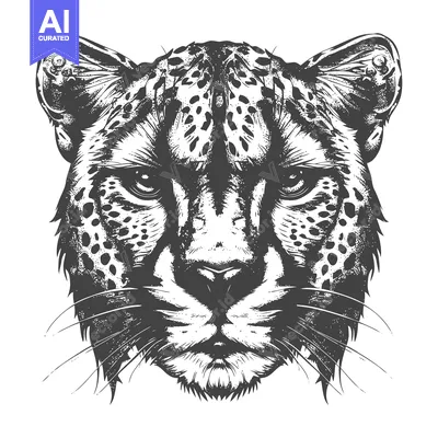 Aset premium populer: Close-up Black and White Drawing of a Cheetah's Head