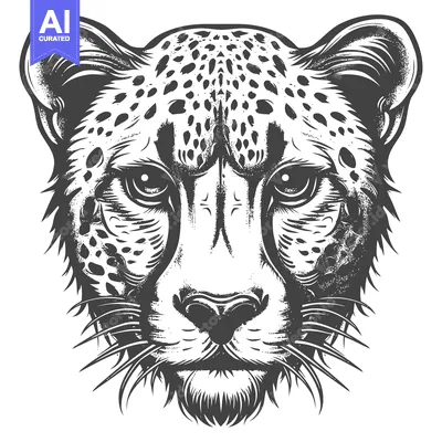 Premium design asset: Detailed Black and White Illustration of a Cheetah's Head