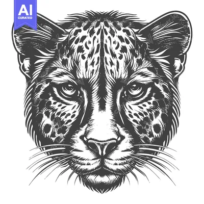 Close-up Black and White Illustration of a Cheetah's Face