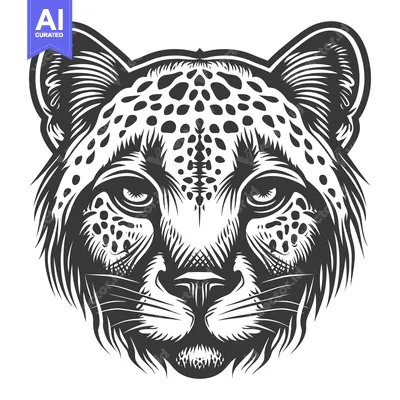 Aset desain premium: Close-up Black and White Illustration of a Cheetah's Face
