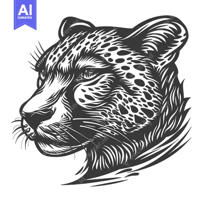 Black and White Cheetah Head Illustration