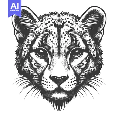 Aset desain premium: Black and White Cheetah Head Illustration