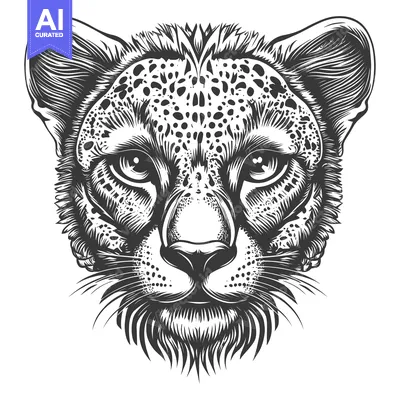 A Detailed Black and White Illustration of a Cheetah's Face