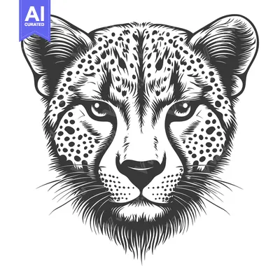 Premium design asset: Close-up Black and White Illustration of a Cheetah's Face