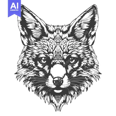 Aset premium populer: Black and White Illustration of a Fox's Face with Tribal Design Elemen