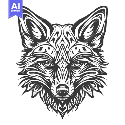 Aset premium populer: Detailed Black and White Fox Head with Geometric Patterns