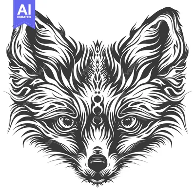 Premium design asset: Stylized Black and White Fox Face with Tribal Design