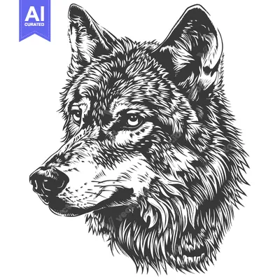 A Detailed Line Art Illustration of a Wolf's Head