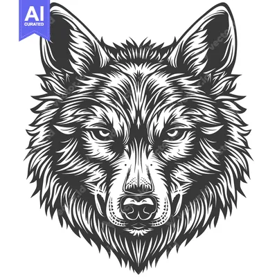 Black and White Wolf Head Illustration