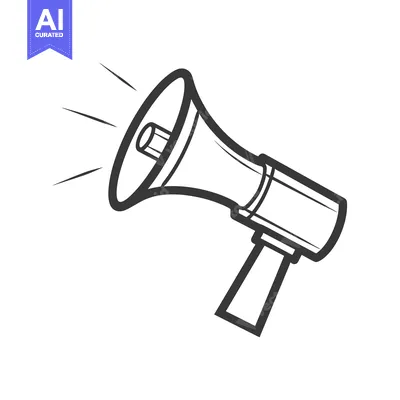 Aset desain premium: A Black and White Outline of a Megaphone with Sound Rays