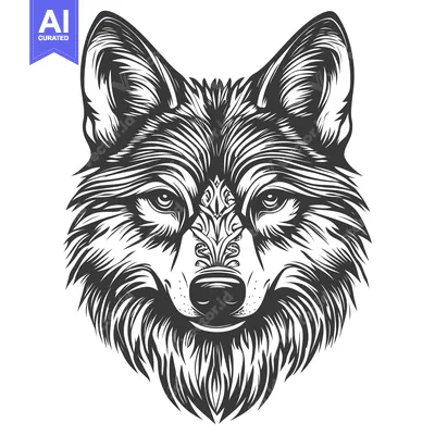 Aset premium populer: Black and White Line Art Illustration of a Wolf's Head
