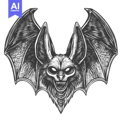 Hand-Drawn Illustration of a Bat with Spread Wings