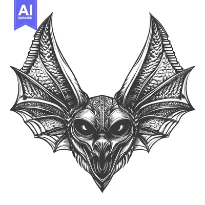 Popular premium asset: Detailed Black and White Illustration of a Bat's Head