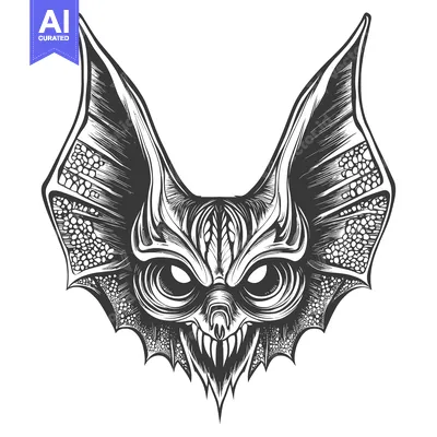 Detailed Illustration of a Ferocious Bat with Sharp Teeth and Big Eyes