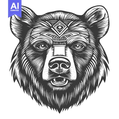 Aset desain premium: Bear Head with Geometric Pattern and Open Mouth