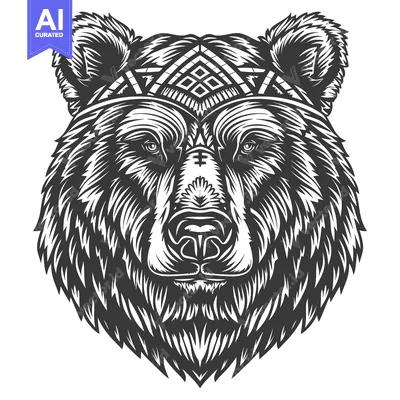 Black and White Bear Head with Geometric Pattern Headband