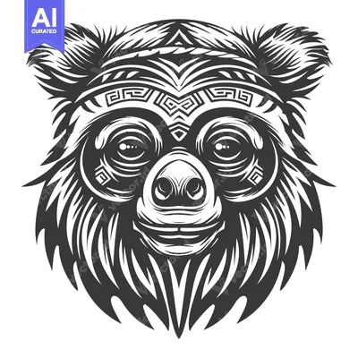 Tribal Bear Face with Geometric Patterns