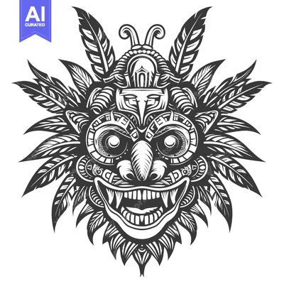 Ornate Tribal Mask with Feathers and Fangs