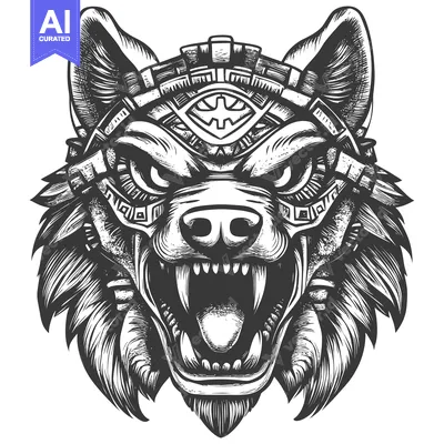 Aset premium populer: Aggressive Wolf with Geometric Patterned Head and Open Mouth
