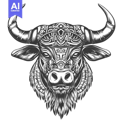 Ornate Bull Head with Intricate Geometric Pattern