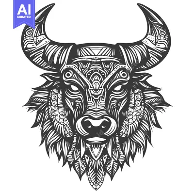 Ornamental Bull Head with Detailed Pattern